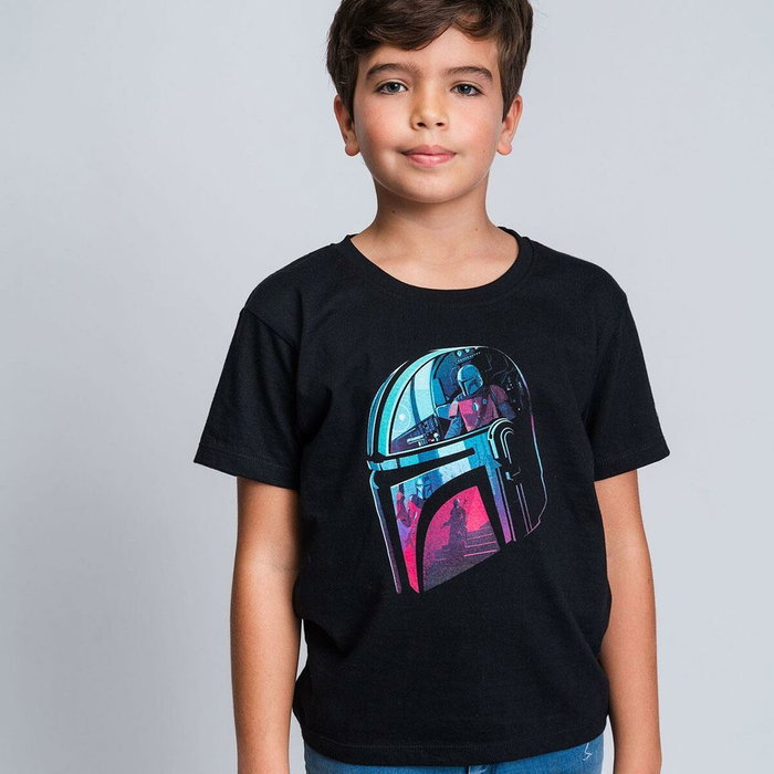 Camiseta de Manga Corta Infantil The Mandalorian Negro 14 Años
