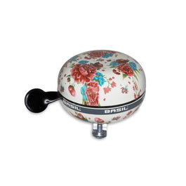 Basil Timbre grande Bloom para bicicleta 80 mm Ding Dong - Base blanca con estampado floral