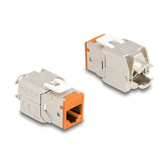 DeLOCK Set de 10 Módulos Keystone RJ45 Cat.6A sin herramientas, naranja