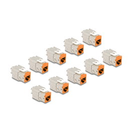 DeLOCK Set de 10 Módulos Keystone RJ45 Hembra para LSA Cat.6A sin Herramientas, Naranja