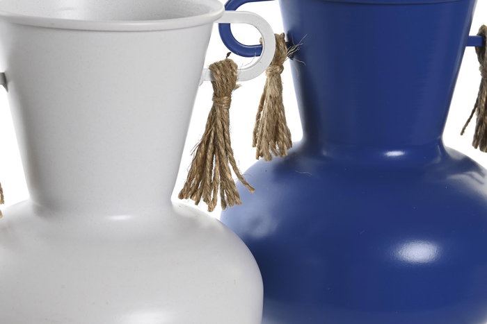 DKD Home Decor Set de 2 Jarrones de Metal Atlántico Blanco y Azul Marino