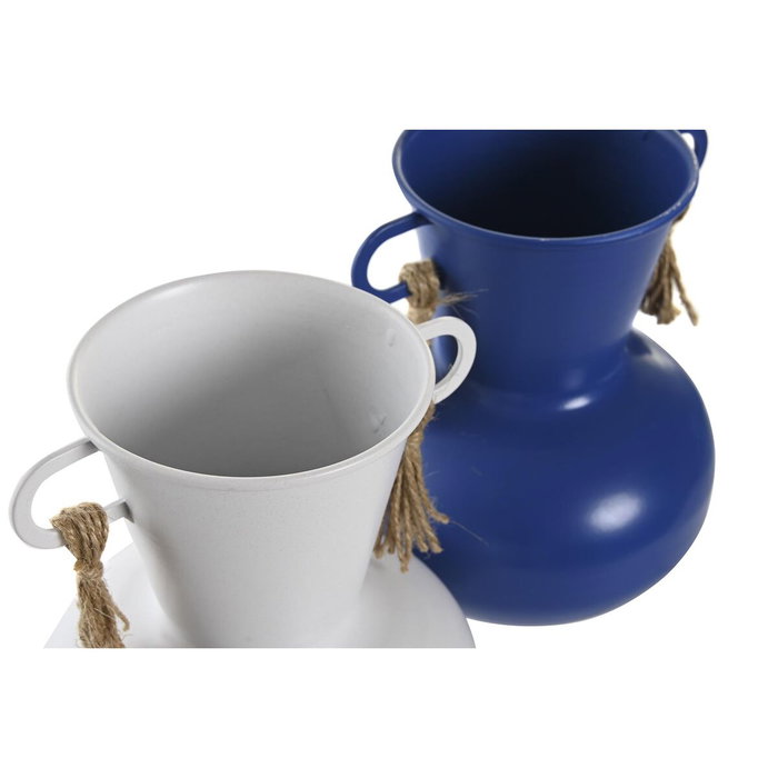 DKD Home Decor Set de 2 Jarrones de Metal Atlántico Blanco y Azul Marino