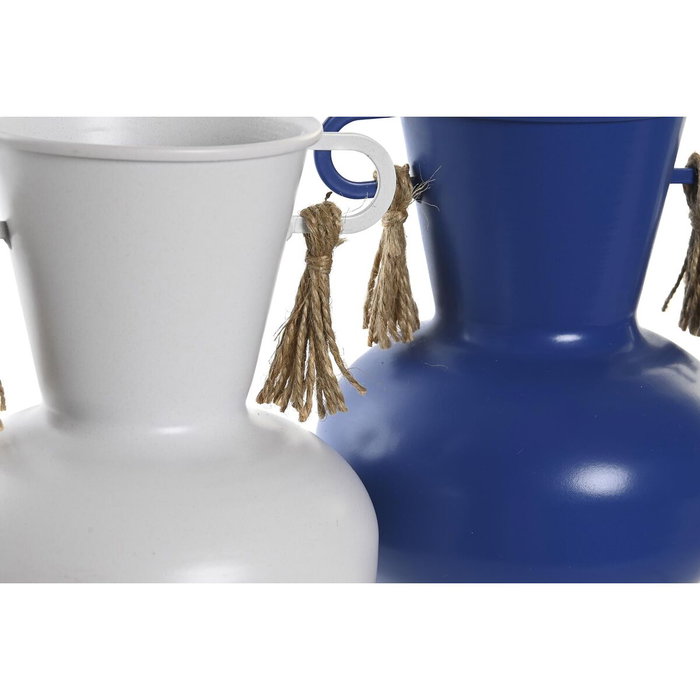 DKD Home Decor Set de 2 Jarrones de Metal Atlántico Blanco y Azul Marino