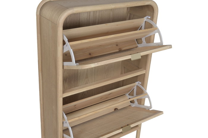 DKD Home Decor Zapatero Tropical Natural 2 Puertas Ratán y Abeto 70 x 29 x 116 cm
