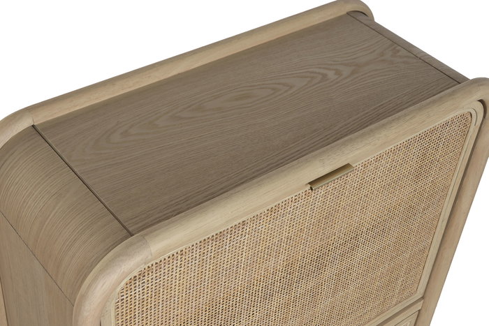 DKD Home Decor Zapatero Tropical Natural 2 Puertas Ratán y Abeto 70 x 29 x 116 cm