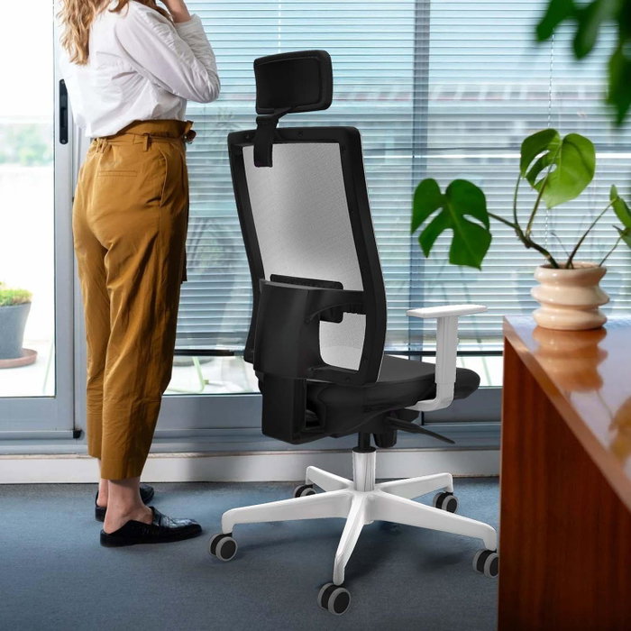 PIQUERAS Y CRESPO Silla de oficina Horna con Mecanismo Sincro, Gris y Blanco PIQUERAS Y CRESPO Silla de oficina Horna con Mecanismo Sincro, Gris y Blanco