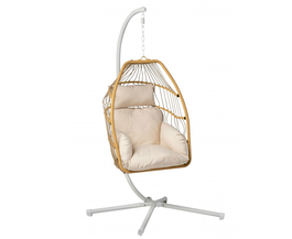 DKD Home Decor Sillón Colgante para Terraza y Jardín de Ratán Sintético y Metal, Marrón y Blanco, 104 x 195 x 100 cm