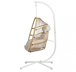 DKD Home Decor Sillón Colgante para Terraza y Jardín de Ratán Sintético y Metal, Marrón y Blanco, 104 x 195 x 100 cm