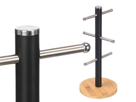 Kinvara Soporte para 6 Tazas con Base de Bambú Negro - 15x34x15 cm (Set de 12)