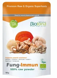 BIOTONA Fung Immun 150g - Suplemento en Polvo con Setas Maitake, Shiitake, Melena de León y Reishi Ecológicas para Apoyar las Defensas - 150 Gr Bio