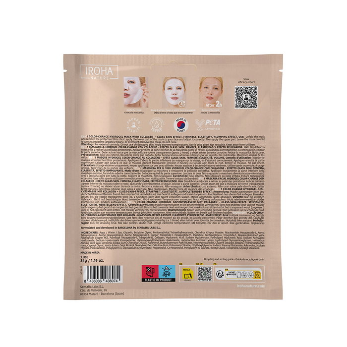 Iroha Nature Mascarilla Hidrogel Glass Skin con Colágeno Cambio de Color 1 ud