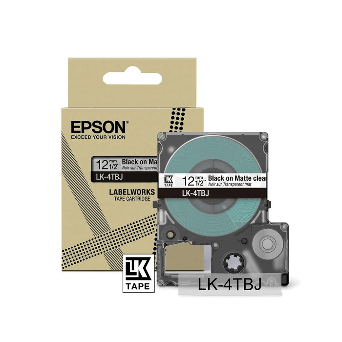 Epson Matte Tape Clear/Black 12mm(8m) LK-4TBJ