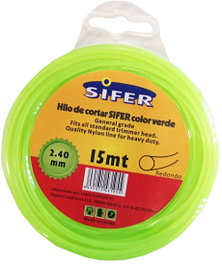 SIFER Hilo para Desbrozadora Redondo Verde 2.40 mm x 15 m
