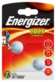 Energizer Pilas de Botón CR2025 Litio, Blíster 2 Unidades, Voltaje 3V, Capacidad 170 mAh