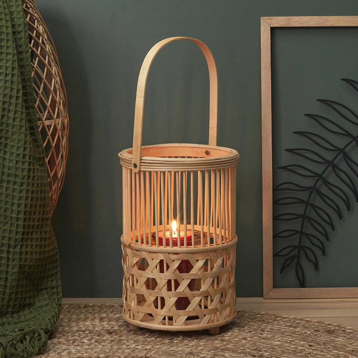 Home Deco Factory Farolillo Bambú Trenzado Altura 55 cm