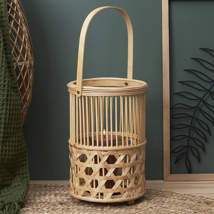 Home Deco Factory Farolillo Bambú Trenzado Altura 55 cm