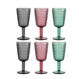 DKD Home Decor Set de 6 Copas de Cristal Modern Garbo con Acabado Grabado, Surtido de Colores, 285ml