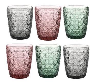 DKD Home Decor Set de 6 Copas de Cristal Modern Garbo con Acabado Grabado, Surtido de Colores, 285ml