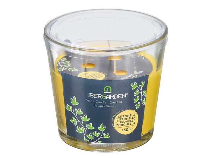 Ibergarden Vela Cónica Citronela 500 gr 13x12x13 cm Amarillo Vidrio y Cera 50 horas (Set de 12)