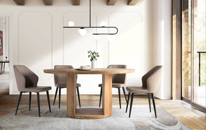 GINER Y COLOMER Mesa de Madera de Mango con Tapa Redonda 150 cm Diámetro - Diseño Elegante y Robusto para Comedor o Salón