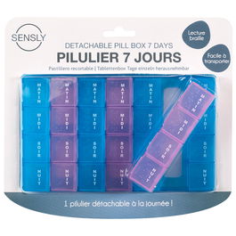 Sensly Pastillero Semanal Desmontable con Franjas Diarias Quita y Pon, Braille, 17x10x2 cm