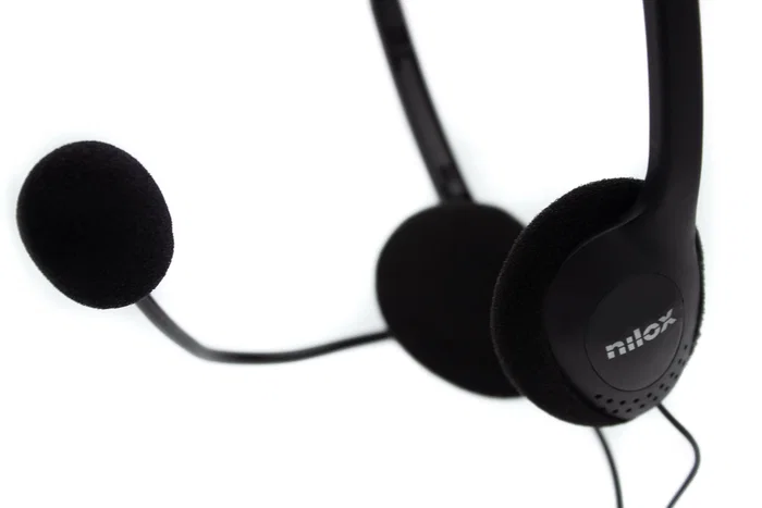 Nilox CHAT LIVE 2 - Auriculares de Diadema Ajustable con Micrófono Plegable, Ideal para Llamadas y Música, Cable 1.8m, Color Negro
