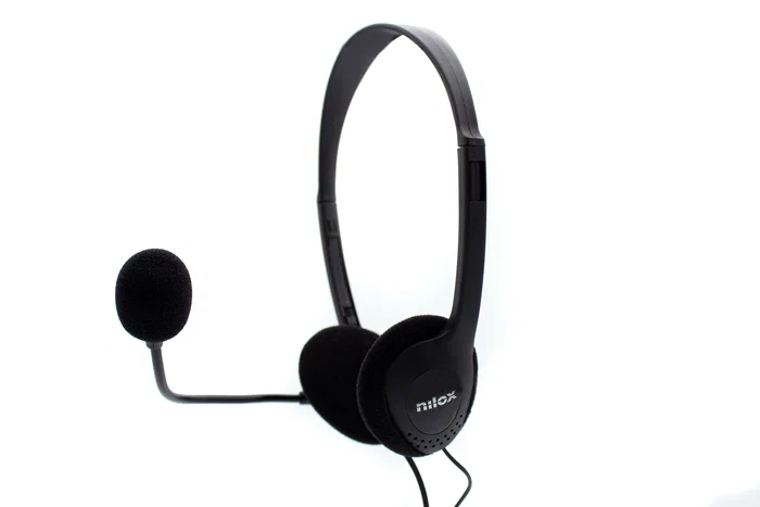 Nilox CHAT LIVE 2 - Auriculares de Diadema Ajustable con Micrófono Plegable, Ideal para Llamadas y Música, Cable 1.8m, Color Negro