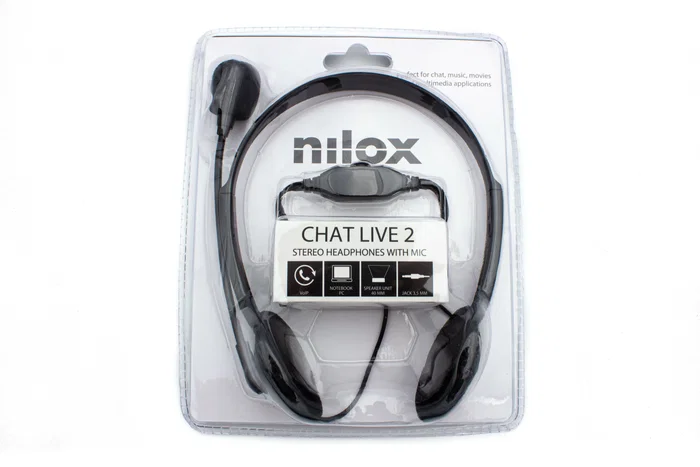 Nilox CHAT LIVE 2 - Auriculares de Diadema Ajustable con Micrófono Plegable, Ideal para Llamadas y Música, Cable 1.8m, Color Negro
