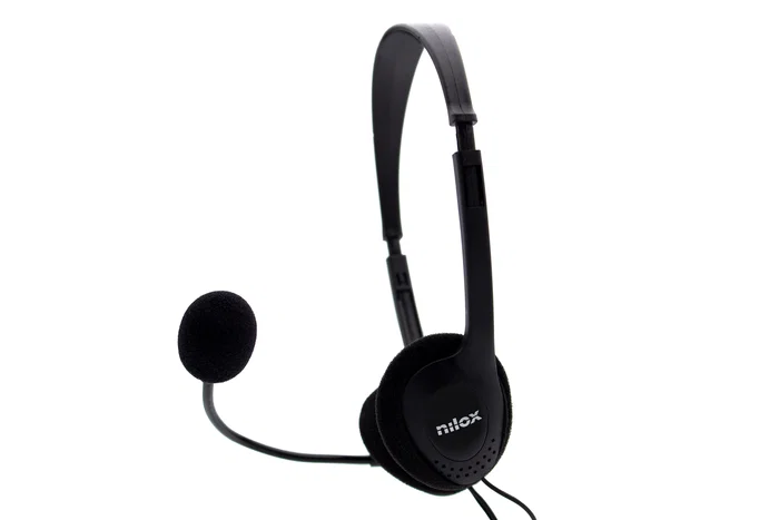Nilox CHAT LIVE 2 - Auriculares de Diadema Ajustable con Micrófono Plegable, Ideal para Llamadas y Música, Cable 1.8m, Color Negro