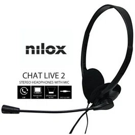 Nilox CHAT LIVE 2 - Auriculares de Diadema Ajustable con Micrófono Plegable, Ideal para Llamadas y Música, Cable 1.8m, Color Negro