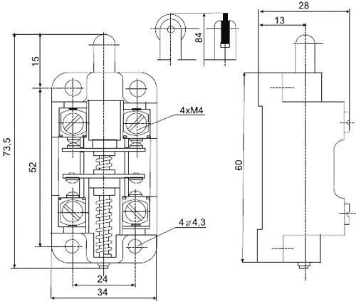 PROMET Interruptor de fin de carrera con espiga NO + NC 16A