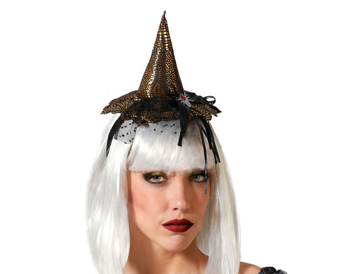 Diadema Bruja Halloween Dorado Mujer Adulto con Tul Brillante para Carnaval o Eventos Mágicos Diadema Bruja Halloween Dorado Mujer Adulto con Tul Brillante para Carnaval o Eventos Mágicos