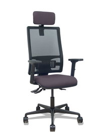 Silla de oficina Bormate con mecanismo Asincro tapizada con Tela color Gris oscuro y malla color Negro. Equipada con lumbar 1D, Brazos 2D, Cabecero 2D y Ruedas 65mm nailon