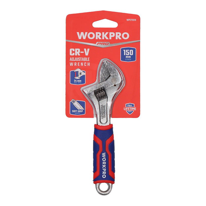 Workpro Llave Ajustable 150 mm Acero Cromo Vanadio Mango Bimaterial 162 x 50 x 16 mm