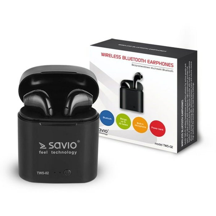 Savio tws-02 auriculares inalÁmbricos con bluetooth, negro