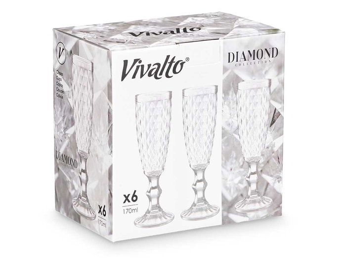 Vivalto Copa Cava Diamante Transparente Vidrio 170 ml 7x20x7 cm (Set de 24)