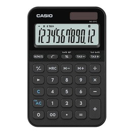 Casio MS-20YC-BK Calculadora de Sobremesa Pequeña con 12 Dígitos, Pantalla Grande LCD, Alimentación Solar/Pilas, Negro