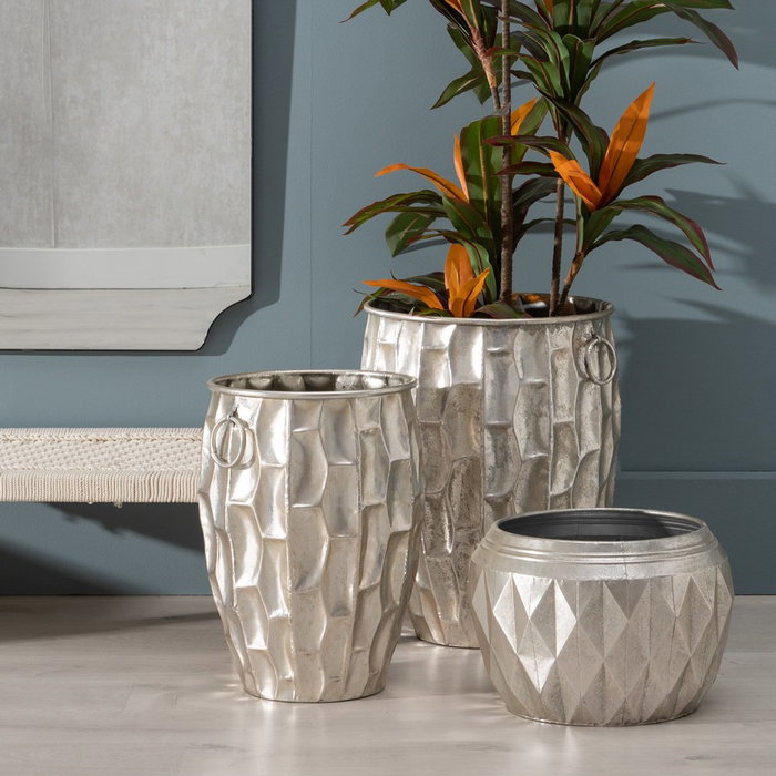 Macetero Plata Metal Decoración 39 X 39 X 51 cm