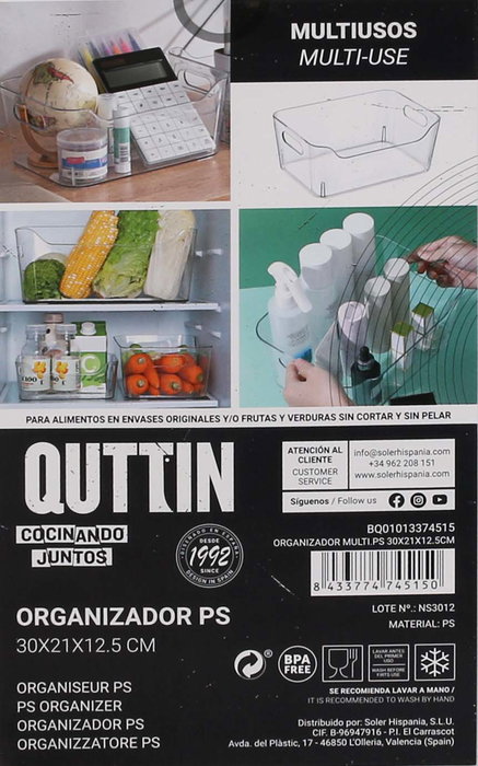 Quttin Organizador Multiusos 30 x 21 x 12.5 cm, Modelo 1476, Caja de Almacenamiento (12 Unidades)