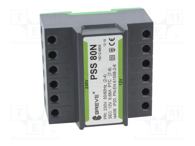 BREVE TUFVASSONS Transformador de red 80VA 230VAC/12V