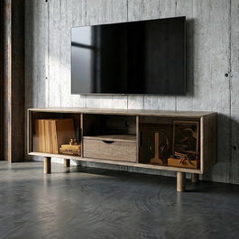 Mueble Tv Marrón Madera-Cristal 150 X 40 X 55 cm