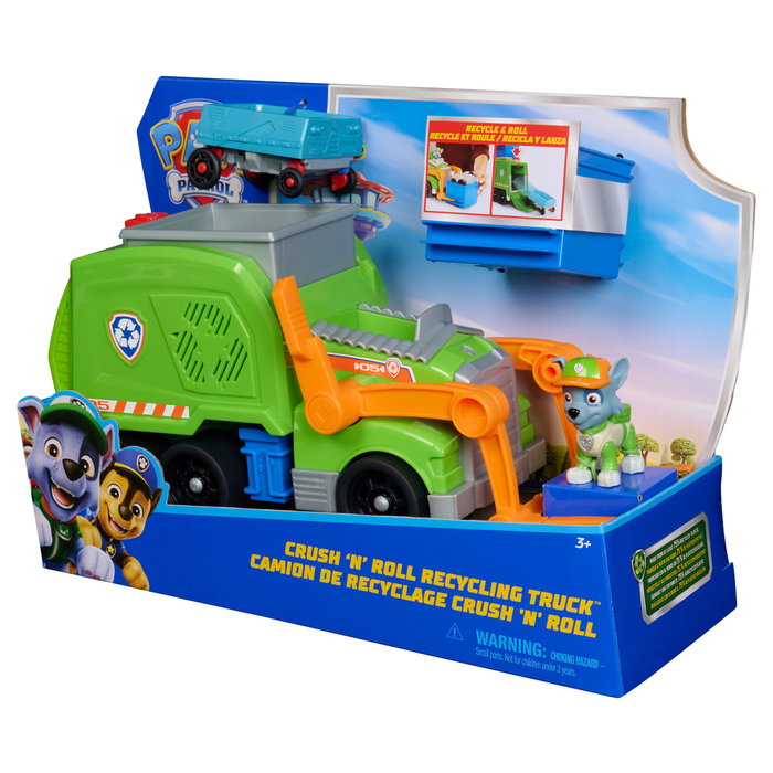 Spin Master Camión de Reciclaje Crush 'n' Roll de la Patrulla Canina con Figura de Rocky y Accesorios