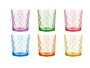 Vivalto Vaso de Vidrio con Corte Diamante, 360 ml, Surtido de 6 Colores (Amarillo, Azul, Naranja, Morado, Rosa, Verde) - Pintado por Fuera (Set de 162)