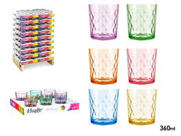 Vivalto Vaso Vidrio Diamante 360ml Surtido 6 Colores, Pintado Por Fuera, Dimensiones 8.5x9.8x8.5cm (Set de 162)