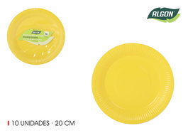 Algon Set 10 Plato Carton Amarillo 21 cm (24 Unidades)