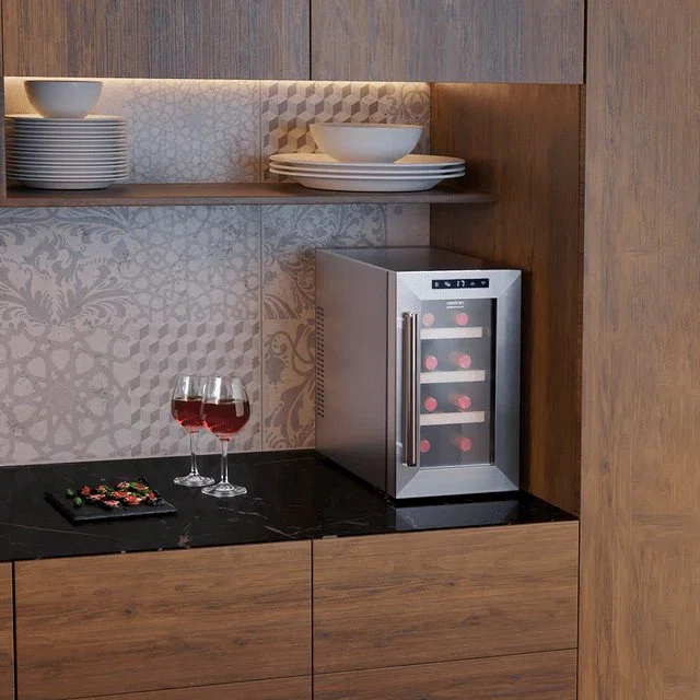 Cecotec Vinoteca Bolero Grandsommelier 830 Coolwood, 8 botellas, Acero inoxidable