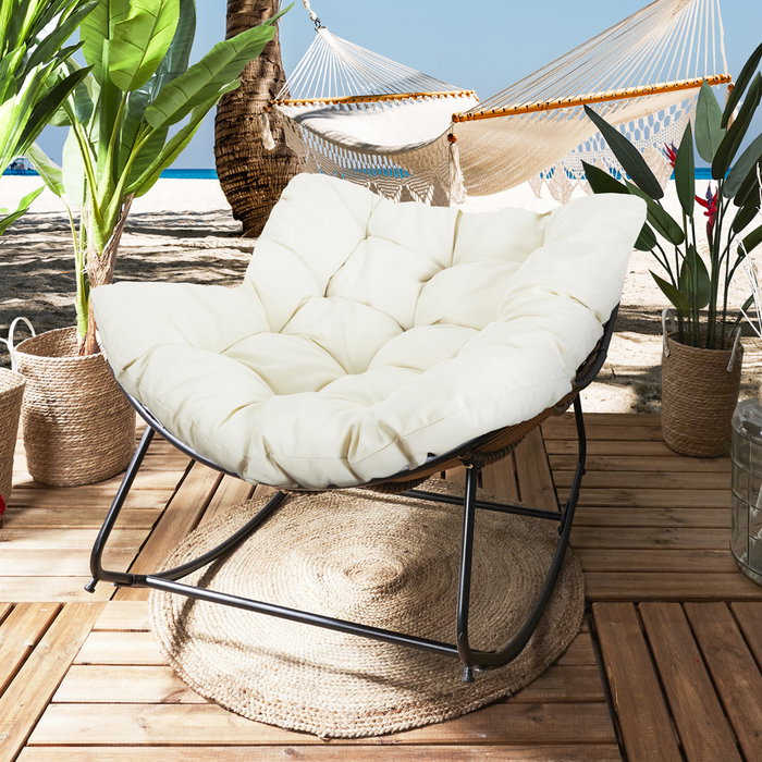 Home Deco Factory Butaca Mecedora Tulum Beige para Patio o Jardín 96x114 cm