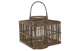 DKD Home Decor Portavela Indonesia 1c24 Natural Ratan Cristal 35x35x35 cm