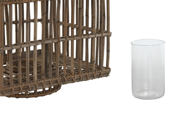 DKD Home Decor Portavelas de Ratán y Cristal con Asa Natural