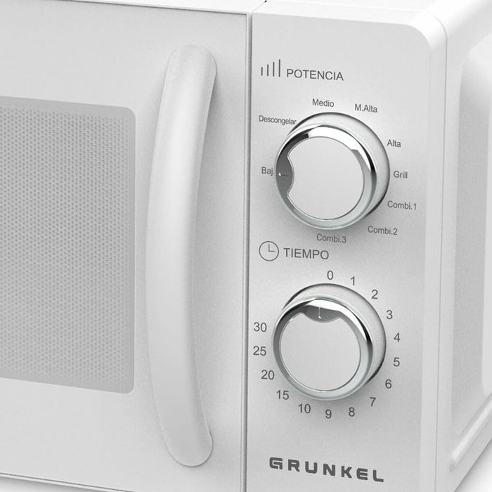 Grunkel Microondas Con Grill 700 W 20 L Blanco Con 5 Niveles De Potencia